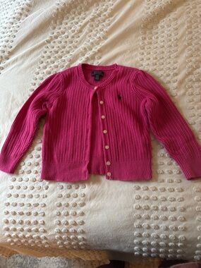 Ralph Lauren Hot Pink Ribbed Knit Cardigan